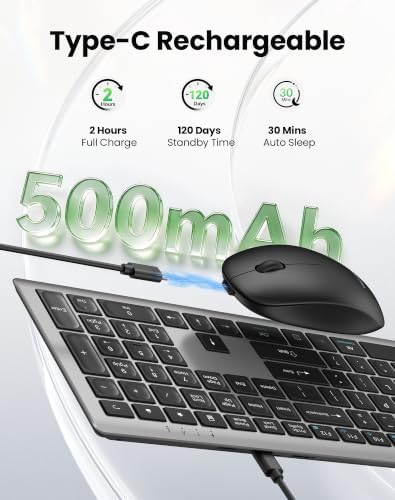 TECKNET 2.4G Rechargeable Ultra-Slim Wireless Keyboard and Mouse Combo