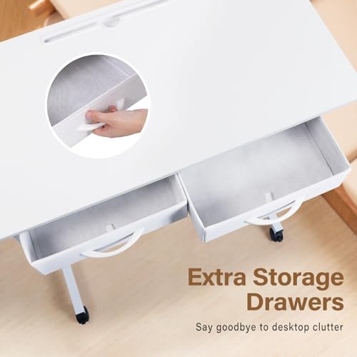 Small Standing Desk with 2 Drawers, Rolling Computer Desk for Walking Pad