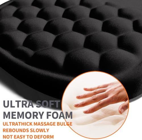 Ergonomic Joint Wrist Support Mouse Pad with Memory Foam Cushion Massage Bump, Carpal Tunnel Pain Relief Mousepad Slope Design for Wrist Rest, 11.8x7.9 in, Black