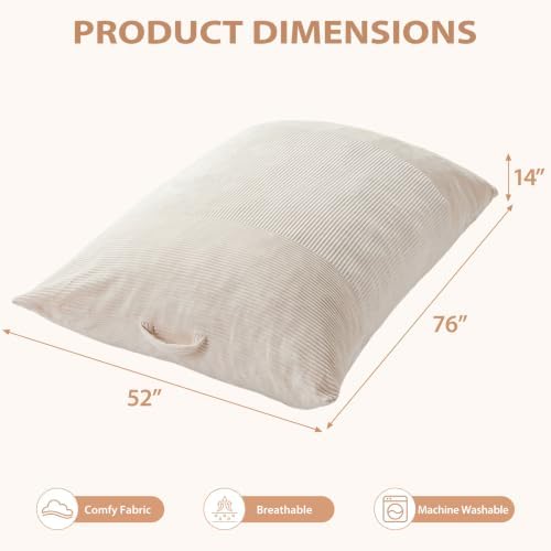 HUGHEAVEN Giant 3-in-1 Bean Bag Chair (76"x55") Oversized Floor Sofa Couch