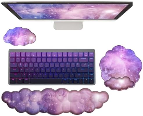 Cloud Wrist Rest Keyboard Galaxy Mouse Pad with Wrist Rest Ergonomic Space Wrist Pad Memory Foam Non-Slip Wrist Support for Computer Laptop Gaming Home Office Relief Typing Pain Gradient Pink Purple