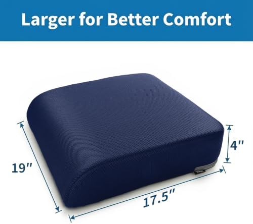 YOUFI Extra Thick Large Seat Cushion, Gel Memory Foam Cushion with Carry Handle Non Slip Bottom, Pain Relief Coccyx Cushion for Wheelchair Office Chair (Navy Blue, 19" x 17.5" x 4")
