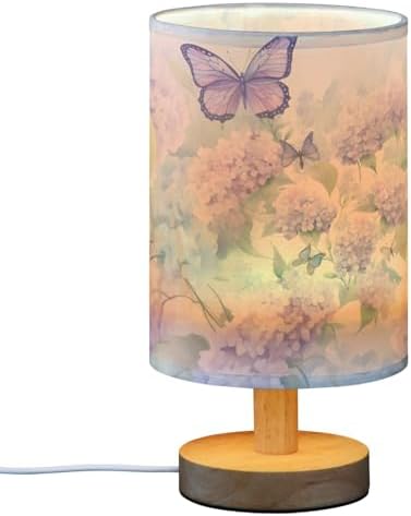 ALAZA Hydrangea Butterfly Floral Beautiful Decor Bedside Table Lamp with USB Port for Bedroom Nightstand Office Desk LED Bulb Included