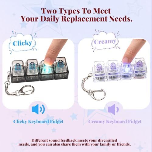 2 Pcs LED Keyboard Fidget Toy, Clicky & Creamy Fidget Clicker Keychain