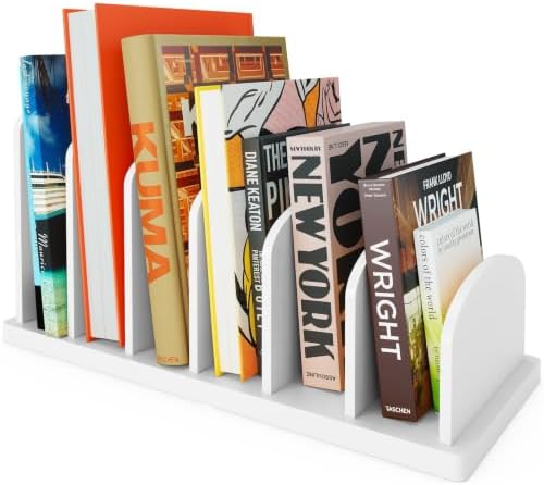 Cook Book Organizer, 6 Sections, Recipe Book Holder Rack, Tabletop Stand for Convenient Cookbook Storage, Vertical Cook Book Stand Kitchen, Binder Holder for Desk & Countertop (White)