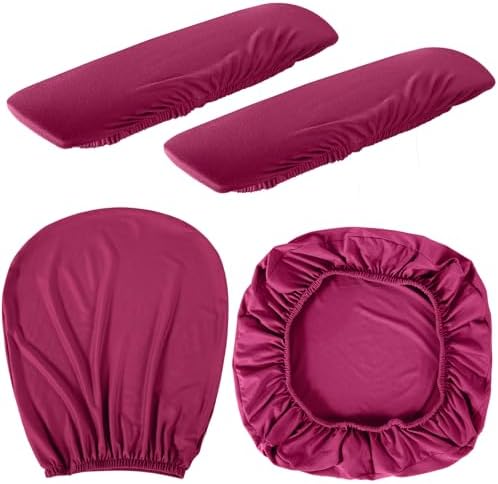 Tallew 4 Pcs Office Chair Covers Set Computer Universal Protective Stretchable Chair Seat Covers Desk Armrest Cover Slipcovers Pads Office Cushion Backrest for Rotating(Regular,Wine Red)