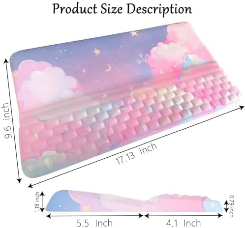 Computer Keyboard Stand Pad with Wrist Rest Pink Cloud Keyboard Pad Support with Comfortable Moon Galaxy Stars Wrist Pad Cute Girl Ergonomic Tilted Keyboard Riser Holder for Desktop Office Home