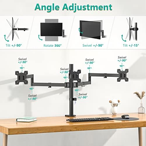 WALI Adjustable Triple Monitor Mount for 13-27 inch Screens, 22 lbs per Arm