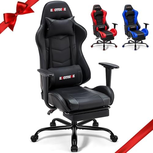ECOTOUGE Black Ergonomic PC Massage Gaming Chair with Footrest