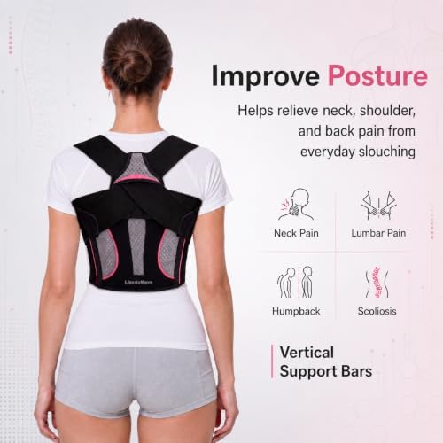 Posture Corrector for Women, Adjustable Upper Back Brace with Wide Shoulder Straps and Underarm Comfort Straps, Breathable Posture Support for Daily Wear