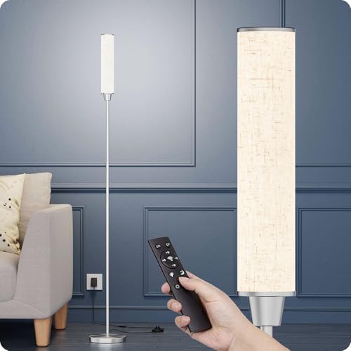 Nukanu Floor Lamp with Remote Control,Nickel,Linen lampshade