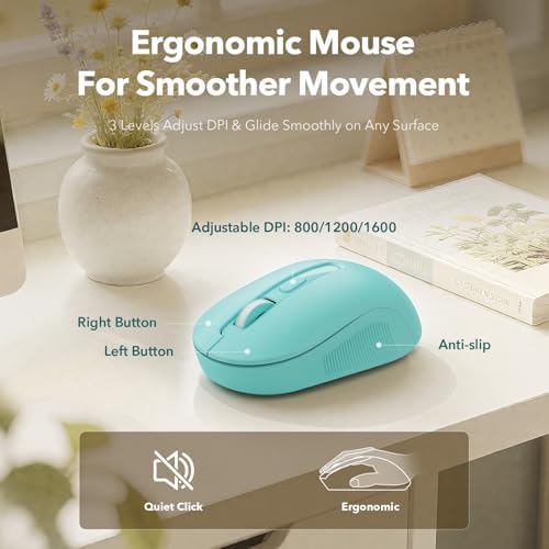 Wireless Keyboard and Mouse Combo, Round Keycap, Magnetic Wrist Rest, Blue