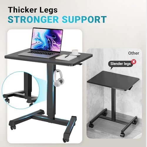 BONTEC Mobile Standing Desk Adjustable Height,Rolling Laptop Cart with Hook (Pack of 2)