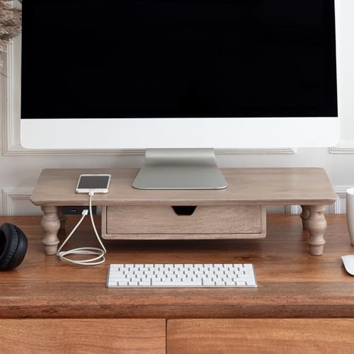 Anji Mountain Monitor Stand for Desk - Desktop Organizer & Laptop Riser, Ergonomic Monitor Riser, Space-Saving, Durable, Easy Assembly & Ideal for Home & Office,Biscotti, 24-Inch, Pro Edition