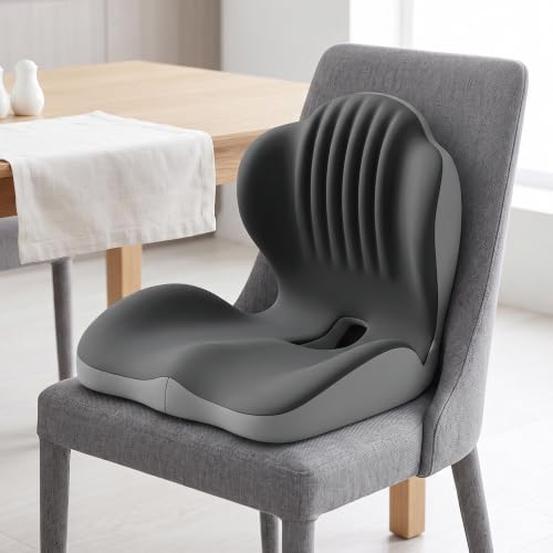 Memory Foam Seat Cushion with Lumbar Support, L-Shaped, Gray