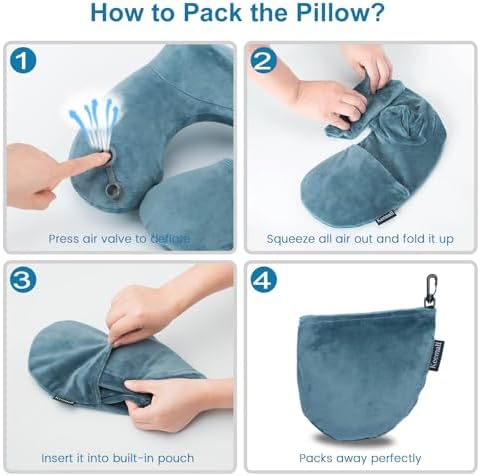 Keemall Inflatable Travel Neck Pillow for Airplane & Long Flights, 2 Pack