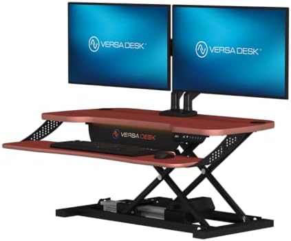 VERSADESK PowerPro Elite 36” x 24" – App Controlled Electric Standing Desk Converter w/USB Charging Port. Raises up to 20”. Fully Assembled – Includes LED Lights. Supports 80 lbs. – Cherry