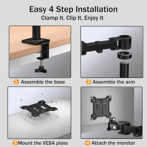 THEARK Single Monitor Arm Desk Mount - Adjustable VESA Desk Arm Mount for 17-32 Inch Screens,Holds up to 19.8 lbs,Single Monitor Stand for Desk with C-Clamp and Grommet Base,VESA 75x75/100x100mm