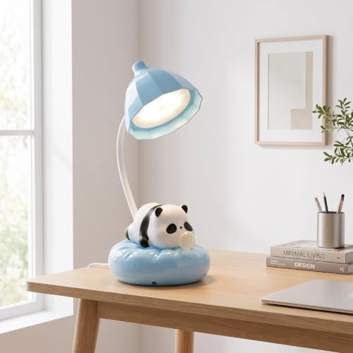 Cute Panda Night Light, Rechargeable Bedside Lamp, 3-Level Touch Control Adjustable, LED Desk Lamp with USB for Bedroom Study Room, Boys Girls Gift (Blue)