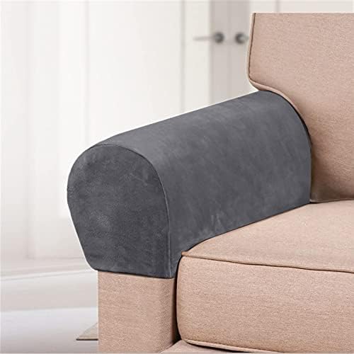 2 Pack Velvet Stretch Armrest Covers - Non Slip Sofa Chair Covers, Soft Elastic Arm Protectors for Living Room Couch, Office Chair, Recliner (Grey)