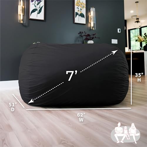 Big Joe Fuf 7Ft Giant Foam Bean Bag Chair, Oversized Couch with Removable Cover for Kids, Teens, Adults, Onyx Lenox, Durable Woven Polyester, 7 Foot Giant