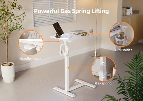 Claiks Mobile Rolling Desk Small Portable Laptop Cart Bedside, 26" White