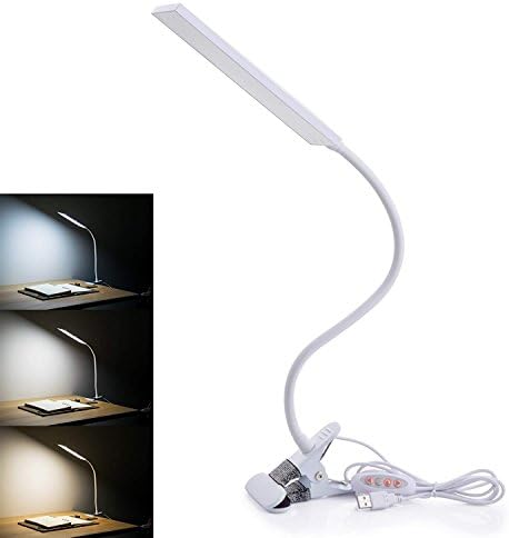 LED Desk Lamp Dimmable Eye-Caring Table Lamp Reading Light Office Light Adjustable 3 Color Modes,14 Brightness Levels, Gooseneck Flexible Clip-on Light for Studying, 5W-White