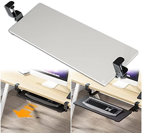 Home Office Keyboard Tray Without Punching Slide Rail-Keyboard Shelf, Easy Pull-Out Keyboard Platform, Clamp-On, Height Adjustable Ergonomic Desk Extender For Typing.White-75*25 cm (30*10 Inch)