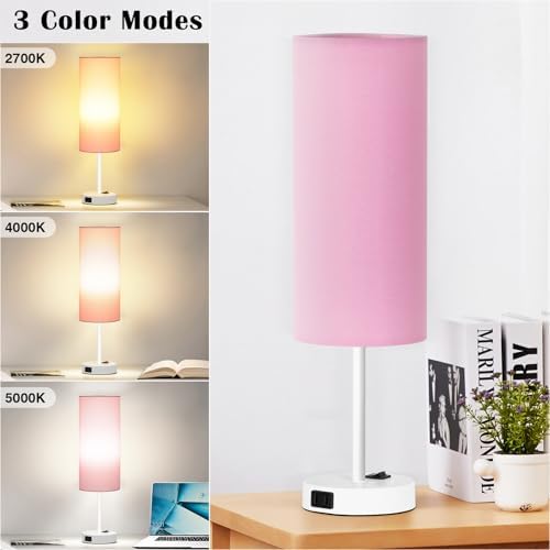 ZJOJO Table Lamp for Bedroom Set of 2,18" Pink Lamps with AC Charging