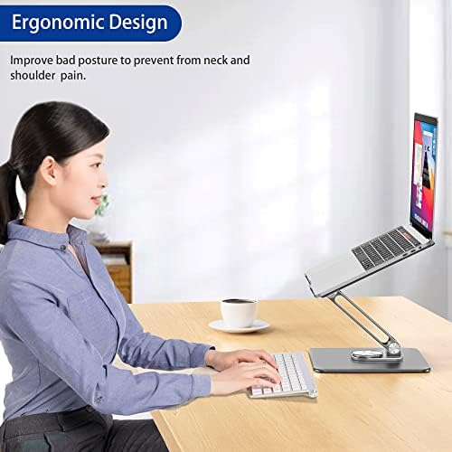 BESIGN LSX7 Laptop Stand with 360 Rotating Base, Ergonomic Adjustable Notebook Riser, Foldable Computer Holder Compatible with 10-15.6" Laptops (Gray)