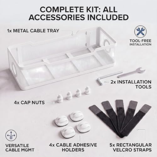 Under Desk Cable Management Tray, No Drill Cable Organizer for Desk, Metal Wire Management Basket with Clamp Mount, Cord Organizer Holder for Standing Desk, Home Office and Gaming Setup