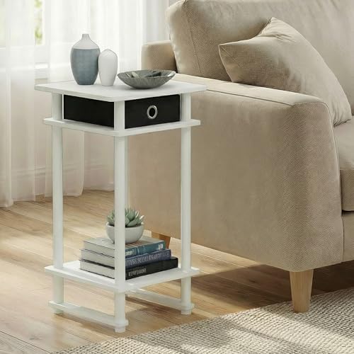Furinno Turn-N-Tube Toolless 3-Tier Side Table, Storage Bin, Plain White