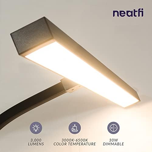 Neatfi 3,000 Lumens LED Desk Lamp with Clamp | Dimmable | 5 Brightness Levels & 5 Light Modes | Memory Function | Eye-Caring Flexible Lamp for Home & Office (31.5 Inches, Black)