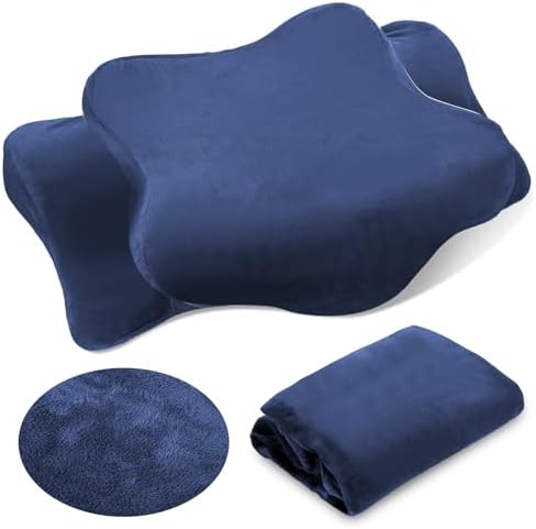 Hahafelt Cervical Neck Pillow Case Plush with Zipper, Navy Blue, Queen Size