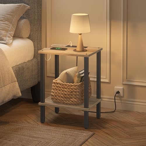 TUTOTAK End Table with Charging Station, Side Table Set of 2, Nightstand