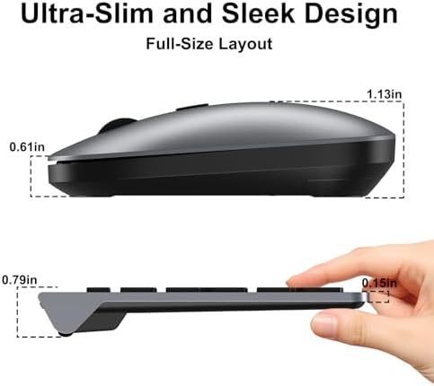 Ergonomic Ultra Slim Wireless Keyboard and Mouse Combo,2.4G Full Size,Gray