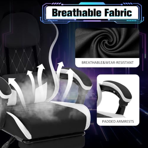 Gaming Chair with Footrest, Ergonomic Fabric Desk Chair, Black