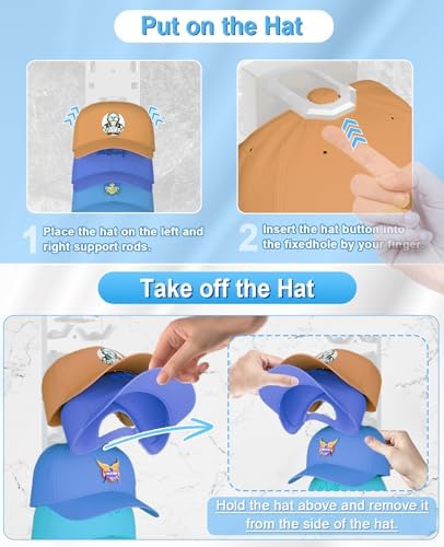 2 Pack Hat Organizer for Baseball Caps, Strong Adhesive Hat Rack for Wall, Multilayer Hat Storage Display Holder for Door Closet, Cap Organizer Storage Wall Mounted Hat Hooks Hold up to 18 Hat (White)