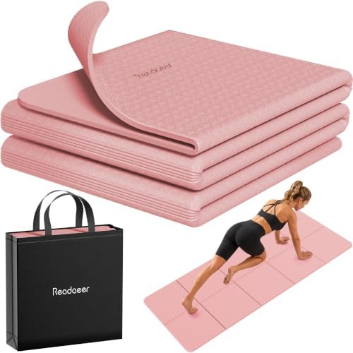 Readaeer Foldable Yoga Mat for Travel Folding Yoga Mat 6mm Thick with Carrying Bag, Non-Slip TPE Exercise Pilates Mat for 72" L x 24" W x 0.24 Inch