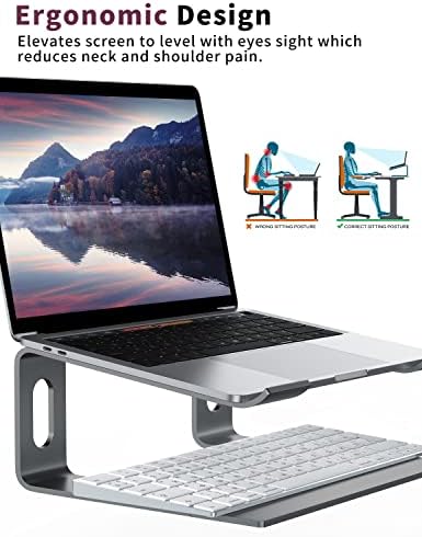 ALASHI Ergonomic Laptop Stand, Aluminum Desk Riser, 10-15.6", Grey