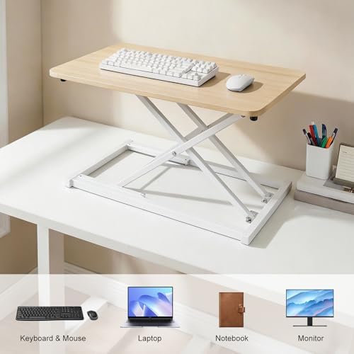 Standing Desk Converter, Adjustable Keyboard Riser, 7 Height Levels (Wooden Color)
