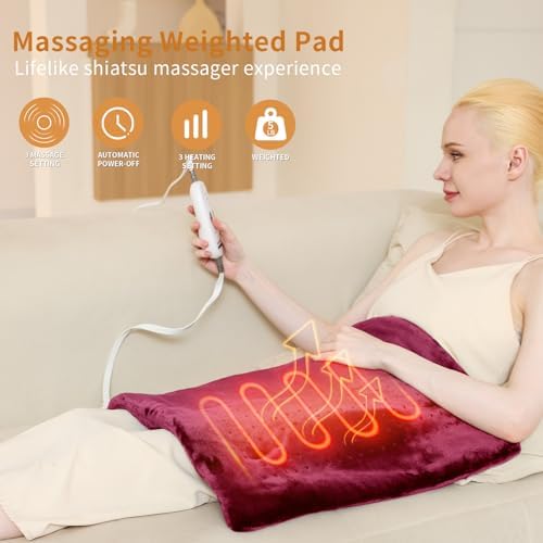SAROO Massaging Weighted Heating Pad for Back Pain Relief,20"*24",Wine Red