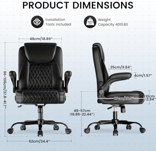 GTPLAYER Office Chair, Home Desk Chair with Flip-up Arms and Ergonomic Back - Comfy Heavy Duty Executive Chair for Home Office Gaming, Black