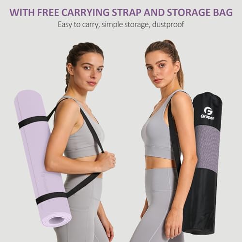 Gruper Yoga Mat Non Slip, Anti-Tear Workout Mat with Carrying Strap and Bag