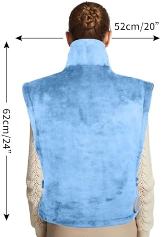 26" x 35" Flannel Neck&Shoulder&Back Heating Pad with 12 Temperature Settings& Countdown Timer,Pain Relief for Back/Neck/Shoulders/Menstrual Pain(Light Blue)
