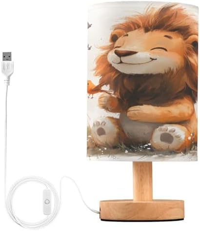 ALAZA Painting Lion Bird Blossom Decor Bedside Table Lamp with USB Port for Bedroom Nightstand Office Desk LED Bulb Included