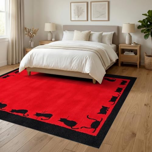 6'x9' Red Cat Crimson Artistic Ultra-Soft Area Rug
