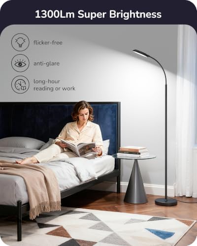 EDISHINE 18W LED Floor Lamp for Living Room, Diamond-Surface, Black