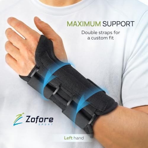 ZOFORE SPORT Carpal Tunnel Wrist Brace Support with 2 Straps and Metal Splint Stabilizer - Helps Relieve Tendinitis Arthritis Carpal Tunnel Pain - Reduces Recovery Time for Men Women - Left (L/XL)