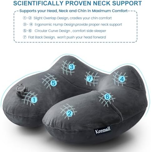 Keemall Inflatable Neck & Shoulder Travel Pillow for Airplane Naps